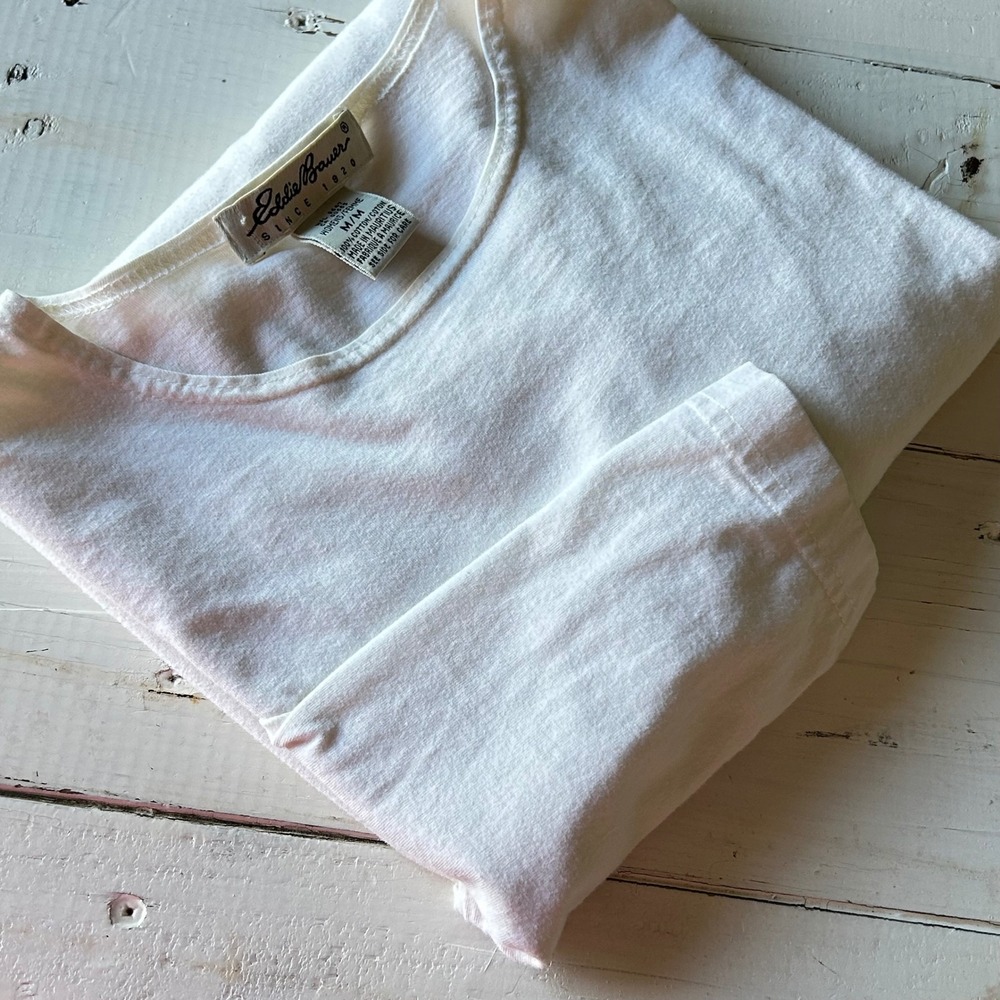 Eddie Bauer Womens Long Sleeve T Shirt Cream Womens M Cotton Crew Neck Basic Top